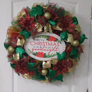 ✨🌺 "Merry Christmas & Goodnight" Red, Green & Gold Wreath 🌺✨